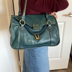 Marc Jacobs Green Leather Shoulder Bag with Gold Accents